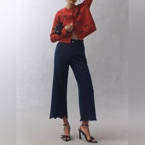 Anthropologie Scalloped Hem Collette Cropped Wide Leg Jeans